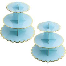 Longziming - Set of 2 3 Tier Cardboard Cupcake Stands, Cardboard Cake Stand Decoration for Baby Showers, Weddings, Birthdays (Blue)