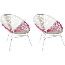 Set of 2 Modern Chairs Round Multicolour Pink Rattan Steel Living Room Acapulco