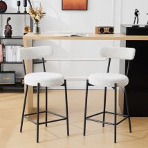 Sweevt - Set of 2 Bar Stools, Upholstered Barstools with Curved Back for Kitchen Island, Upholstered Boucle Chair Bar Chairs for Dining Room, Living
