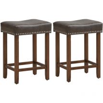 Costway - Set of 2 Bar Stools Upholstered Counter Height Saddle Stools pu Leather 60cm