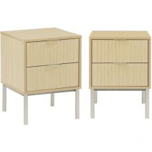 Set of 2 bedside tables with wood and metal effect, Richmond, Natural