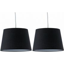 First Choice Lighting - Set of 2 Black Cotton 23cm Tapered Cylinder Pendant or Lamp Shades - Black cotton