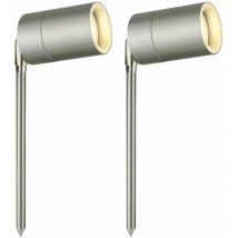 First Choice Lighting - Set of 2 Blaze - Stainless Steel Outdoor Spike Lights - Brushed stainless steel and clear glass