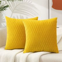 Set of 2 Cushion Cover, Velvet Modern Pillow Covers for Sofa Bed Couch Chair Bedroom Living Room, 45x45cm, Yellow - Rhafayre