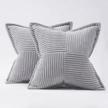 Rhafayre - Cushion Covers with Invisible Zipper, Soft Corduroy Cushion for Living Room Decoration, Children's Bedroom, Set of 2 Crossed Striped