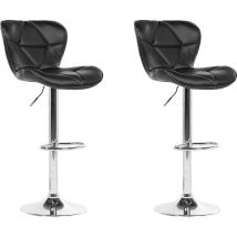 Faux Leather Swivel Bar Stool 2 Piece Set Silver Base Adjustable Black Valetta