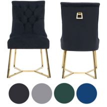 Set of 2 Black Ambra Modern Velvet Dining Chairs with Gold Legs & Ring Handle - Tufted Back, Plush Foam Seat, Luxury Accent Chair