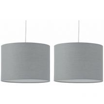 Set of 2 Grey Textured Cotton 33cm Pendant Lightshades - Grey cotton