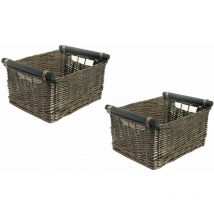 Topfurnishing - set of 2 Kitchen Log Fireplace Wicker Storage Basket With Handles Xmas Empty Hamper Basket [Oak,Set of 2 Medium 38x30x18cm] - Oak