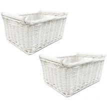 Topfurnishing - set of 2 Kitchen Log Fireplace Wicker Storage Basket With Handles Xmas Empty Hamper Basket [White,Set of 2 Large 45x35x20cm ] - White