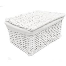 Topfurnishing - set of 2 Lidded Wicker Storage Basket With Lining Xmas Hamper Basket [Set of 2 Small 30x20x11.5 cm,White] - White