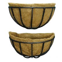 Selections - Set of 2 Manor Garden Black Metal Wall Basket Manger Trough Hayrack Planters (40cm)