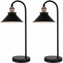 Set Of 2 Matt Black With Brushed Copper Table Lamps - Matt black with brushed copper plate detail