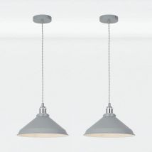 First Choice Lighting - Set of 2 Maxwell - Flint Grey Chrome Ceiling Pendant Lights - Flint grey with polished chrome plate detail