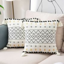 Set of 2 Modern Bohemian Woven Cotton Cushion Cover Geometric Pattern Pillowcase Decoration for Living Room Sofa Bedroom Home 45 x 45 cm, Black and