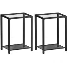 Hoobro - Set of 2 Side Tables, 2-Tier End Table, Nightstands for Tight Spaces, Tempered Glass Bedside Tables, Modern Metal Frame, for Office,