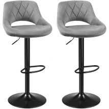 Sifree - Tabouret Bar Lot de 2, Chaise Haute Cuisine, Velours Siège, Réglable en Hauteur, avec Dossier Incurvé, Assise Rembourrée, Repose-Pieds,