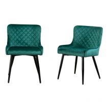 Roomee - Set of 2 Green Velvet Dining Chairs Kitchen Chairs with Black Metal Legs