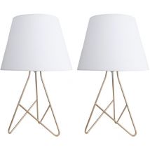 Set of 2 Tripod - Gold 42cm Table Lamps With White Fabric Shades