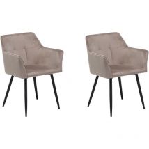 Beliani - Set of 2 Velvet Dining Chair Retro Metal Legs Living Room Taupe Beige Jasmin
