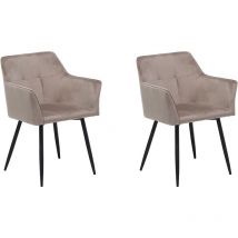 Set of 2 Velvet Dining Chair Retro Metal Legs Living Room Taupe Beige Jasmin - Black