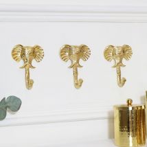 Melody Maison - Set Of 3 Gold Elephants Head Wall Hooks - Gold