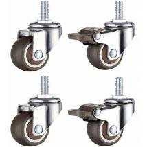 Dewdat - Set of 4 Small Furniture Casters - 32mm - tpe Soft Rubber (2pcs with Brake) (32mm)