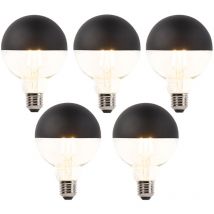 Set of 5 E27 Dimmable LED Filament Bulbs G95 Black 550lm 2700K