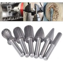 Triomphe - 6pcs Double Cut Tungsten Burrs, 6mm Tungsten Shank, Filing/Engraving/Grinding Bits for Lathe Tools