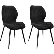 Longtoo - Set of 2 Dining Chairs ,Linen Sponge Cushion ,Metal Legs and Diamond Pattern Upholstered-Black.