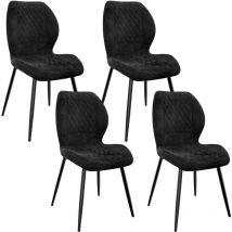 Longtoo - Set of 4 Dining Chairs ,Linen Sponge Cushion ,Metal Legs and Diamond Pattern Upholstered-Blacki.