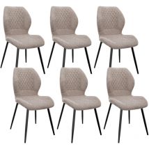 Longtoo - Set of 6 Dining Chairs ,Linen Sponge Cushion ,Metal Legs and Diamond Pattern Upholstered-Brown.