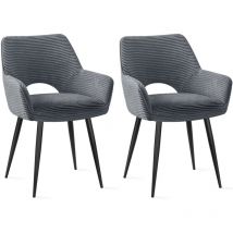 Set of 2 Dining Chairs with Arms, Upholstered kitchen Chairs with Black Metal Legs and Backrest-Grey