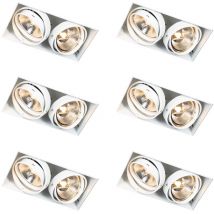 Qazqa - Set of 6 Recessed Spotlights White GU10 AR111 Trimless 2-Light - Oneon