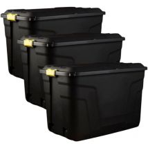 Set of Heavy Duty Storage Wheeled Boxes - Lockable Waterproof Storage 3 x 190 Litres