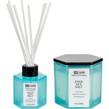 Set of Scented Candle and Fragrance Stick Diffuser 100% Soy Wax Cotton Wick Glass Fruity Sage Sea Salt Classy Tint - Blue