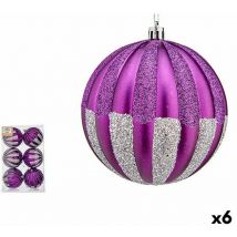 Set ofWeihnachtskugeln of 10 cm lila silber pvc (6 Stk.)