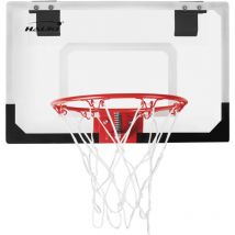 Mini Panier de Basket pour Chambre, Set 3 Ballons Ø16 cm, Filet, Pompe, 45,5x30,5 cm, Blanc, Portable, Panneau Montage Porte/Mural, Sans Percer,