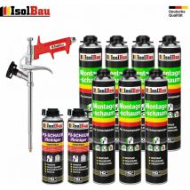 Isolbau - Set Pistolenschaum 7 X 750 Ml +1 Metall Schaumpistole + 2 Reiniger Montageschaum