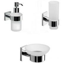Set portaspazzolini, dosasapone e portasapone da muro Gedy linea Fuji cromato