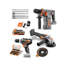 Fuxtec - set PowerTool a batteria con smerigliatrice angolare, avvitatore a batteria & trapano tassellatore 20V