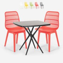 Ahd Amazing Home Design - Set quadratischer Tisch 70x70cm schwarz 2 Stühle modernes Design Cevis Dark - Rot