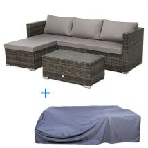 Queens Polyrattan Lounge Rattan Sofa Set in Braun inkl. Abdeckhaube - Svita