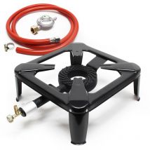 Wiltec - Réchaud à gaz outdoor, 560 x 410 x 165 mm, avec tuyau et pressotat 28 mbar it, cuisinière en acier 450 g/h 7 kW, camping loisir excursion