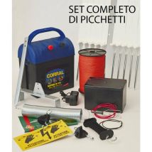 Set recinzione elettrica completa di elettrificatore, fettuccia, barriera con molla per cancello, targa e 20 picchetti: Set Recinto senza batteria