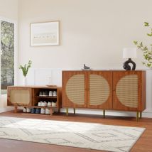 Set redenze, buffet e madie, mobile cucina, scarpiera, mobile contenitore, design rattan, truciolato, colore noce - 2 pezzi