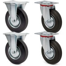 Set rotelle da trasporto 100 mm 2 ruote piroettanti 2 fisse, nucleo in metallo, 70 kg a ruota - Wiltec