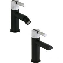 Fp Pattaroni - Set Rubinetteria bagno in colore nero opaco maniglia in pietra unic° KIUNI2