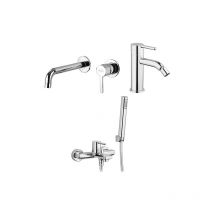 Set Rubinetti Jacuzzi per lavabo a parete e bidet senza scarico e vasca serie Sunset cromato