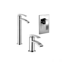 Jacuzzi - Set Rubinetti per lavabo alto e bidet senza scarico e doccia incasso serie Ray cromato
